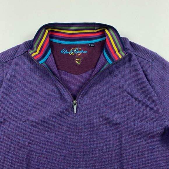 Robert Graham 1 4 Zip Pullover Sweater Mens XL Cotton Purple Waffle Knit - Picture 2 of 9